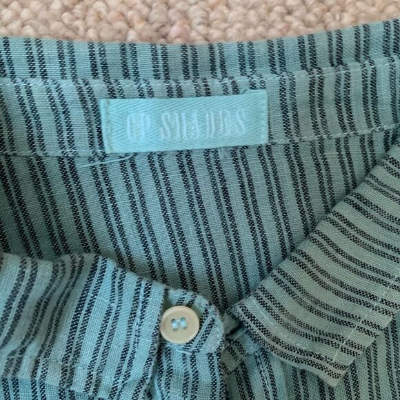 CP Shades Turquoise Stripe Button Down Marella Tunic Top Sz XS PW6 - Picture 6 of 7